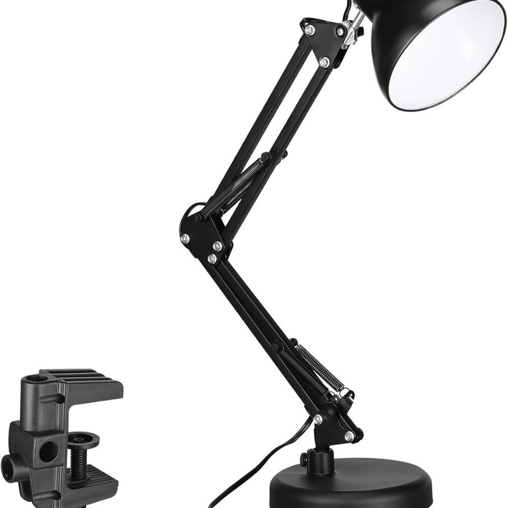 Metal Desk Lamp with Clamp, Swing Arm, Architect Adjustable Gooseneck Table Lamp